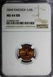 1/6 Skilling SWEDEN Oscar I Copper 1849  Mintage-536,544 NGC MS64 RB KM# 656 (07)
