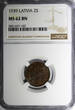 2 Santimi Latvia Bronze 1939  NGC MS62 BN 1 YEAR TYPE KM# 11.2 (182)