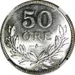 SWEDEN Gustaf V SILVER 1936 G 50 Ore Long 