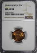 20 Centavos Angola Bronze 1948  NGC MS65 RB 300th Anniversary Revolution KM#71(8)