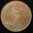 FINLAND Copper 1927 5 Penniä KEY DATE UNC Toned KM# 22 (24 009) unz