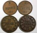 1916,1911 Finland Nicholas II Copper LOT OF 4 COINS 1911,1916 5,10 Penniä KM#14 KM#15 (07) Uncertified