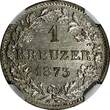 Germany 1 Kreuzer German States WÜRTTEMBERG Silver 1873  NGC UNC DETAILS KM# 612 (04) NGC unz DETAILS KM