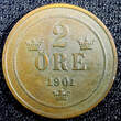 Bronze SWEDEN Oscar II  1901 2 Ore Large Letters KM# 746 (23 112) Uncertified