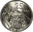25 Pesetas Spain Francisco Franco 1957 (67)  26.5 mm UNC KM# 787 (21 418) unz