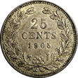 25 Cents Netherlands Wilhelmina I Silver 1905  Better Date Toned 19mm KM#120.2(6) Uncertified