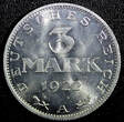 3 Mark Germany Weimar Republic 1922 A  LEGEND AROUND EAGLE GEM BU KM#29 (23 616) Uncertified