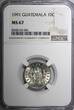 10 Centavos Guatemala Copper-Nickel 1991  NGC MS67 GEM BU KM# 277.5 (041)