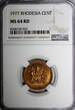 Zimbabwe 1 Cent Rhodesia Bronze 1977  NGC MS64 RD NICE FULL RED TONING KM# 10 (022)