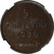 5 Centesimi San Marino Bronze 1936 R  NGC MS64 BN Mintage-400,000 KM# 12 (242)