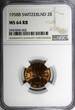 2 Rappen Switzerland Bronze 1958 B  NGC MS64 RB Wheat spike KM# 47 (002)
