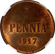 5 Pennia 1917 FINLAND Nicolas II (1895-1917) GRAND DUCHY 1917  NGC MS63 RB KM# 15 (30)