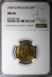 20 Pennia Finland Aluminum-Bronze 1969 S  Mintage-21.000 NGC MS66 TOP GRADE KM#47