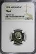6 Pence Malawi PROOF 1964  NGC PF66 Mintage-10,000 Rooster TOP GRADED KM# 1 (023) PP