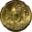 50 Pennia Finland Aluminum-Bronze 1967 S  NGC MS65 1 GRADED HIGHEST KM# 48 (52)