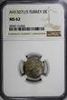 2 Kurush Turkey Mehmed V Silver AH1327//3 (1911)  NGC MS62 Toned KM# 749 (053)