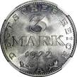 3 Mark Germany,Weimar Republic 1922 A  NGC MS64 LEGEND AROUND EAGLE KM# 29 (024)