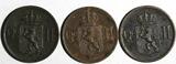 Bronze Norway Oscar II  LOT OF 3 COINS 1877 1 Ore BETTER DATE KM# 352 (17 014) Uncertified