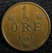 SWEDEN Oscar II 1894 1 Ore Mintage-590,000 Large Letters RARE DATE KM#750 (160) Uncertified