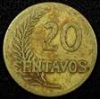 20 Centavos PERU Brass 1943  WWII ISSUE Thick planchet KM# 221.1 (25 034) Uncertified