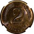 2 Santimi LATVIA Bronze 1939  NGC MS63 RB 1 YEAR TYPE Mint Luster KM# 11.2 (91)