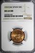 50 Centimos 1937(34) SPAIN II Republic Copper 1937 (34)  NGC MS64 RB KEY DATE KM#754.1 (2)
