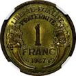 1 Franc France Aluminum-Bronze 1937  NGC MS63 KM# 885 (002)