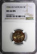 Holy See (Vatican City State) 5 Centesimi Vatican City Pius XI Bronze 1936  NGC MS66 BN TOP GRADED KM# 1 (011)