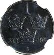 SWEDEN Gustaf V IRON 1944 1 ORE NGC MS63 1 GRADED HIGHER WWII Issue KM# 810 (51)