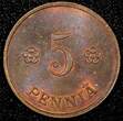 FINLAND Copper 1930 5 Penniä UNC Toned KM# 22 (24 011) unz