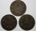Bronze Sweden Oscar II  LOT OF 3 COINS 1873 L.A. 2 Ore VF KM# 729 (10 063) Uncertified