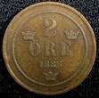Sweden Oscar II Copper 1886 2 Ore KM# 746  (23 126) Uncertified