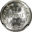 25 Pennia Finland Nicholas II Silver 1916 S  NGC MS65 GEM BU KM #6.2 (008)