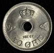 Norway Haakon VII Copper-Nickel 1948 50 Ore UNC Nice Toned KM# 386 (27 410) unz