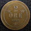 Sweden Oscar II Copper 1882 2 Ore XF KM# 746  (23 128) Uncertified