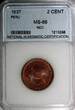 2 Centavos Peru 1937  MS66 RED Nice Toning Low Mintage-963,000 KM# 212.1 (98) ICG