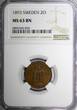 2 Öre SWEDEN Oscar II Bronze 1893  Mintage-557,554 NGC MS64 BN KM# 746 (020)