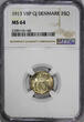 Denmark .Christian X Silver 1913 VBP GJ 25 Ore NGC MS64 KM# 815.1 (145)