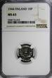 Finland Iron 1944 10 Penniä NGC MS63 WWII Issue KM# 34.1 (010)