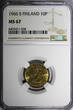 Finland Aluminum-Bronze 1966 S 10 Penniä NGC MS67 TOP GRADED BY NGC KM# 46 (038)