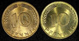 10 Pfennig Germany-Federal Republic LOT OF 2 COINS 1966 G,1966 D  UNC KM# 108 (1) unz