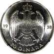 Sweden 20 Dinara YUGOSLAVIA Petar II Silver 1938  NGC MS62 1 Year Type KM# 23 (034)