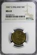 5 Markkaa Finland Brass 1947 S  NGC MS63 1 GRADED HIGHEST KM# 31a (013)