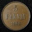 Finland Nicholas II Copper 1905 5 Penniä Mintage-620,000 BETTER DATE KM# 15 (1) Uncertified