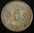 FINLAND Copper 1930 5 Penniä CHOICE UNC Toned KM# 22 (24 010) unz