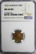 NORWAY Haakon VII 1922 1 ORE NGC MS64 BN BETTER DATE 1 GRADED HIGHER KM# 367(6)