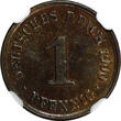 1 Pfennig Germany - Empire Wilhelm II Copper 1900-A  NGC MS63 BN KM# 10 (190)