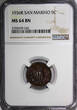 5 Centesimi San Marino Bronze 1936 R  NGC MS64 BN Mintage-400,000 KM# 12 (242)