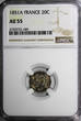 20 Centimes FRANCE Silver 1851-A  NGC AU55 NICE TONING Liberty Head KM# 758.1 (9)