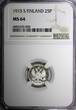 25 Pennia FINLAND Nicholas II Silver 1915 S  NGC MS64 GEM BU KM #6.2 (008)
